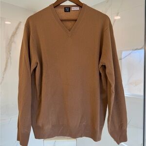 TSE 100% Cashmere V-Neck Sweater Tan/Camel Brown Size M